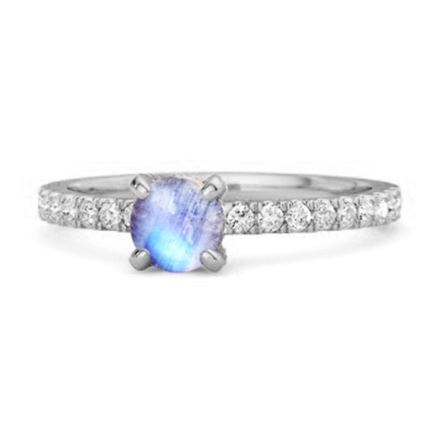 

Moonstone Classic Solitaire Pave Band Ring - 925 Sterling Silver 12