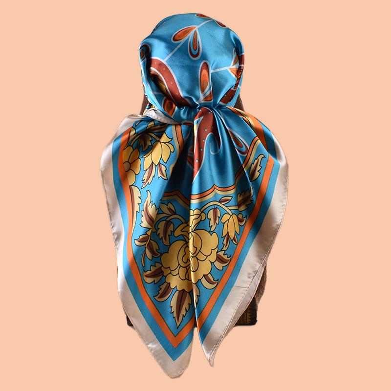 1PC Peacock Floral Print Satin Square Scarf Women's Hair Accessory Spring New Versatile Belt Bag Decor Silk Headband
