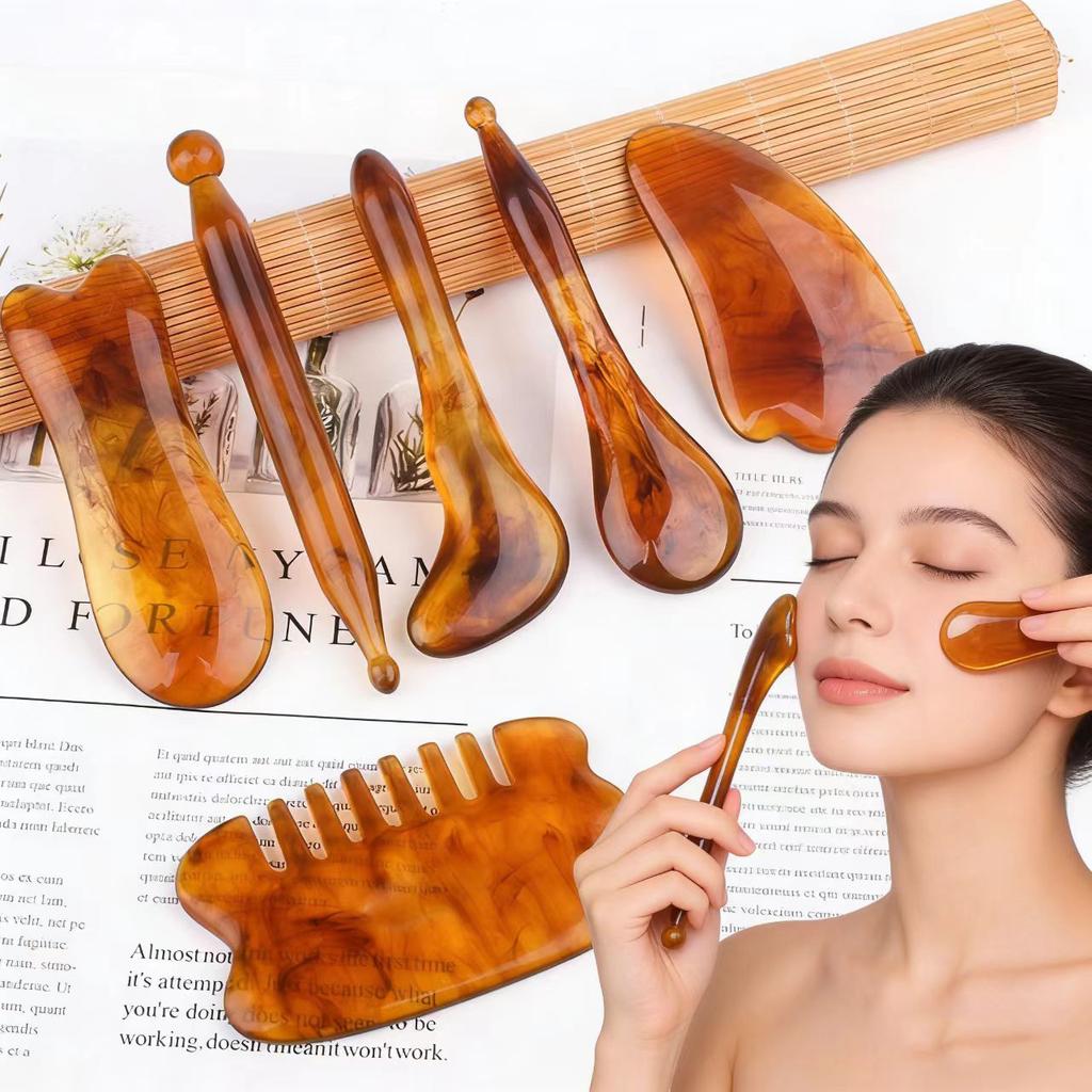 7Pcs Premium Resin Gua Sha&Massage Tool Set,for Facial Lifting,Body Sculpting and Pain Relief,Lymphatic Drainage and Relaxation