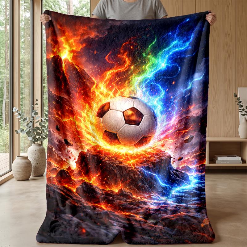 Flaming Soccer Ball Into Goal Theme blanket Lightweight Warm Flannel Blanket Decorative Throw Blanket for Home Decoration