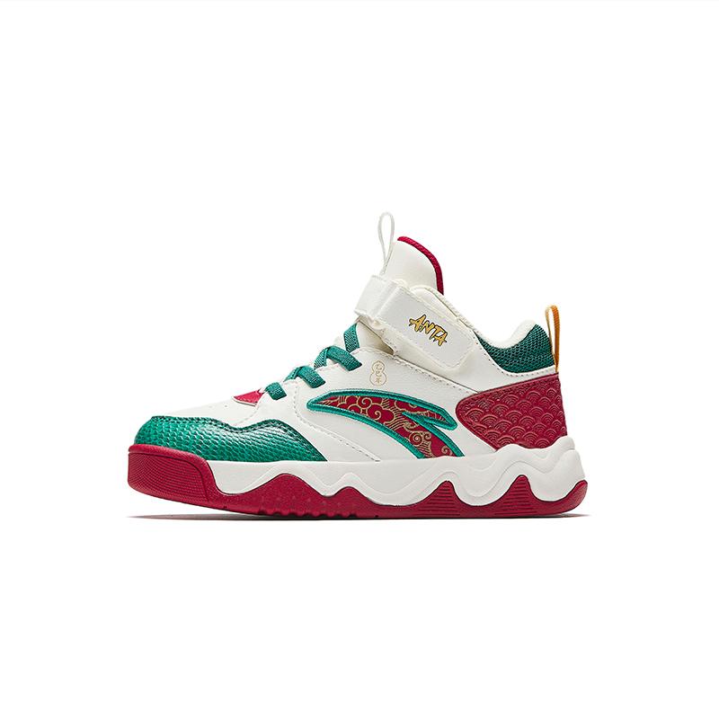 

Anta Kids Synthetic Leather Lifestyle Series Trendy Fashion Non-Slip Wear-Resistant Low-Top Kids Skate Shoes Kids sneaker White Green Red A12519906-2 28