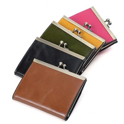 Portcard nou din piele de vacă cu ceară de ulei pentru femei, vintage, organ, cu mai multe sloturi pentru carduri, piele naturală, cu închizătoare tip sărut, poșetă pentru carduri