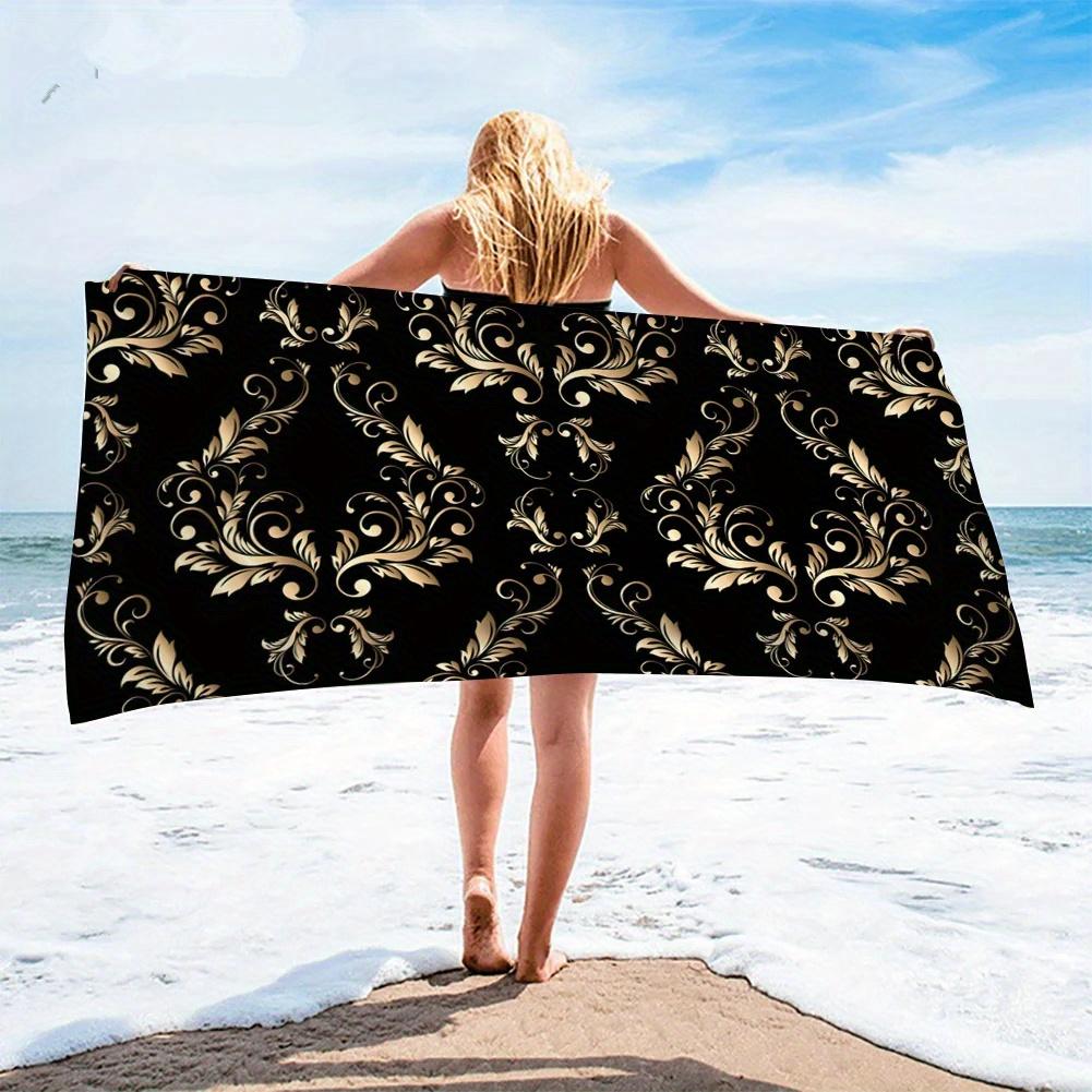 

Beach Towel Black Gold Floral Pattern Sun Protection Windproof Suitable for Beach Pool Camping Travel Beach Blanket W30*H60(CM)