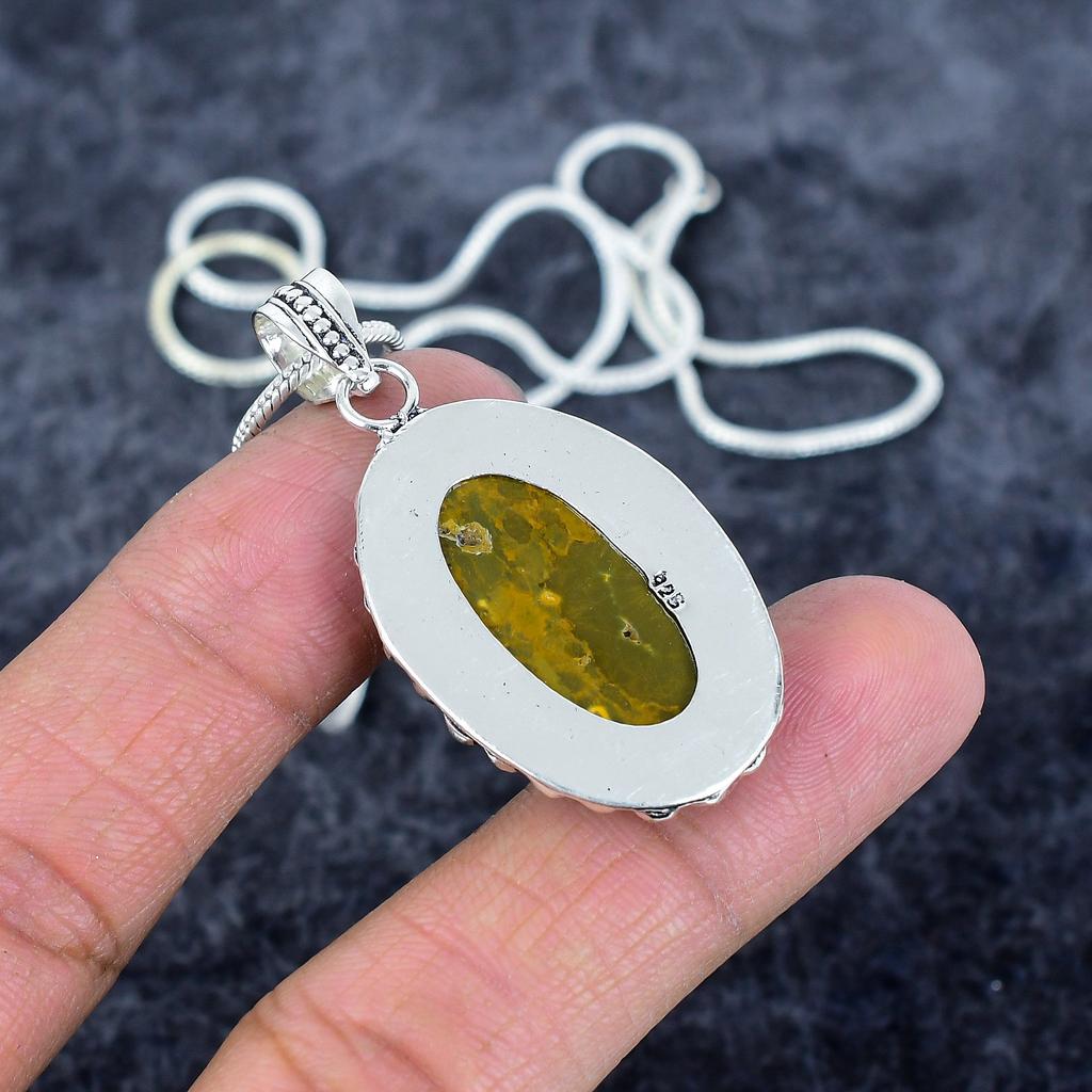 Ocean Jasper Gemstone Handmade 925 Sterling Silver Jewelry Pendant 1.97" M-2947