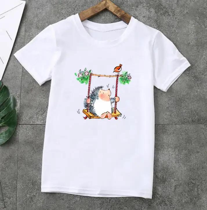 Unisex Summer Tshirt Cute Hedgehog Animal Cartoon Print Short Sleeve Kids Top Fashion Boys Girls Clothes