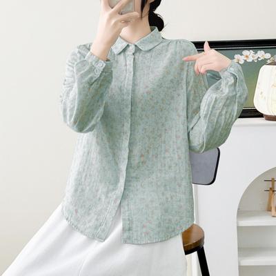 Women's Japanese Style Floral Long Sleeve Gauze Shirt - Spring/Autumn 2026