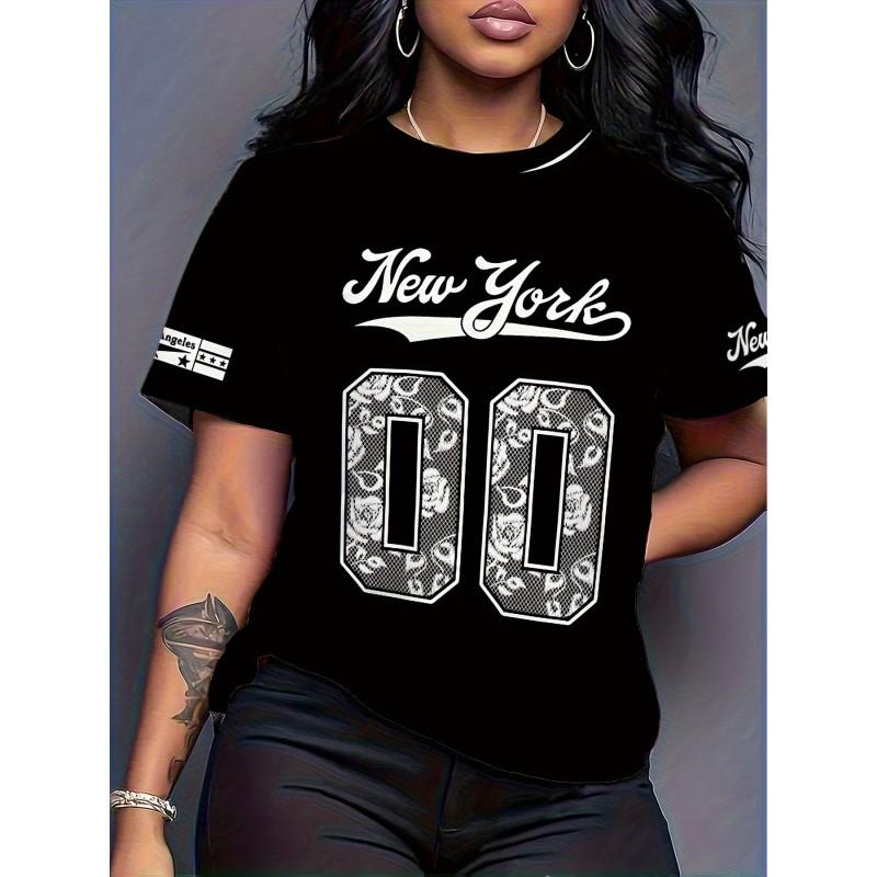 Comfortable Loose Fit Cotton Blend Crew Neck Short Sleeve Tee With 3D Print Design Women 2025