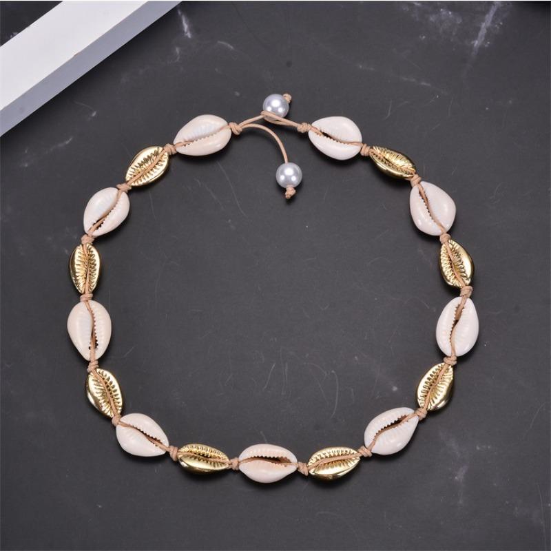 Gold alloy shell necklace, hand woven pearl short chain for women, gold-plated jewelry, Christmas gift, Stocking stuffers, Valentine's Day gift