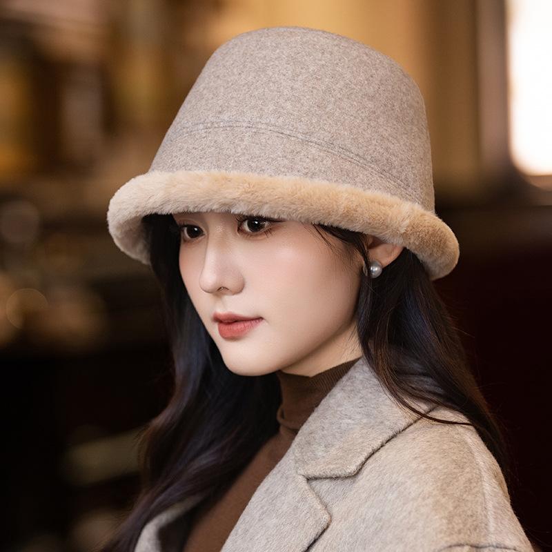 Simple Plush Thickened Fisherman Hat for Women In Autumn and Winter Casual Versatile Plush Hat Showing Face Small Windproof and Warm Basin Hat