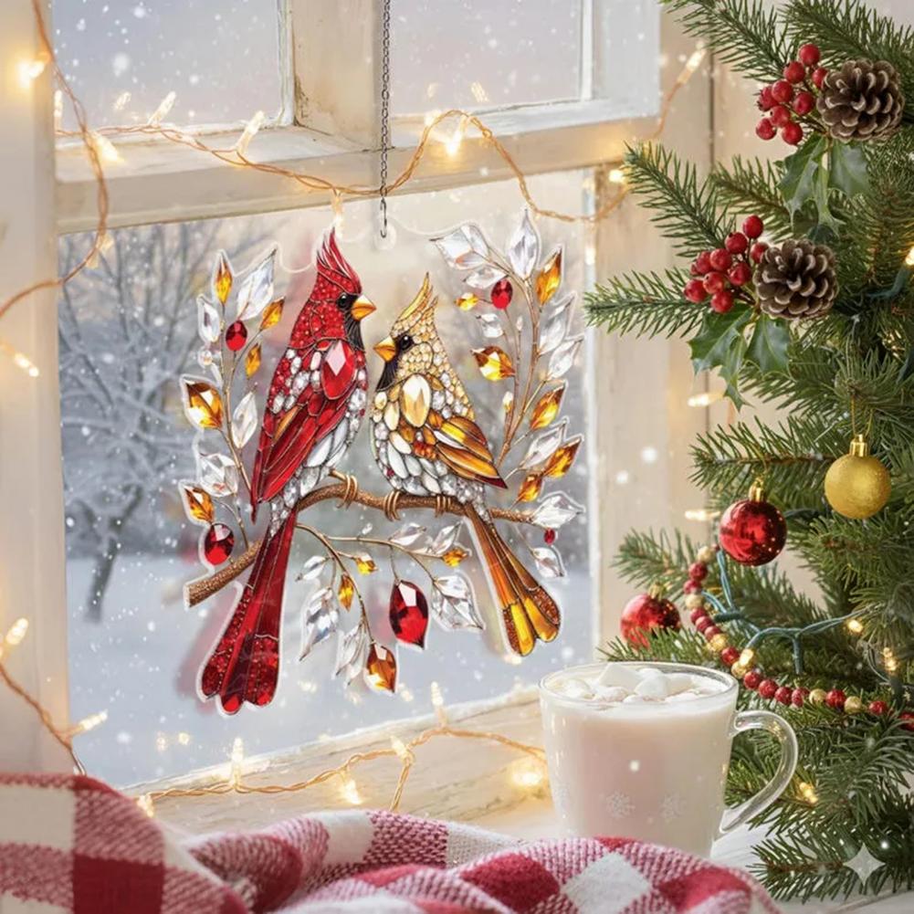 Colorful Holiday Decorations Christmas Ornament Set Stained Glass Bird Couple Suncatcher Gifts for Women Bird Lovers Window Wall