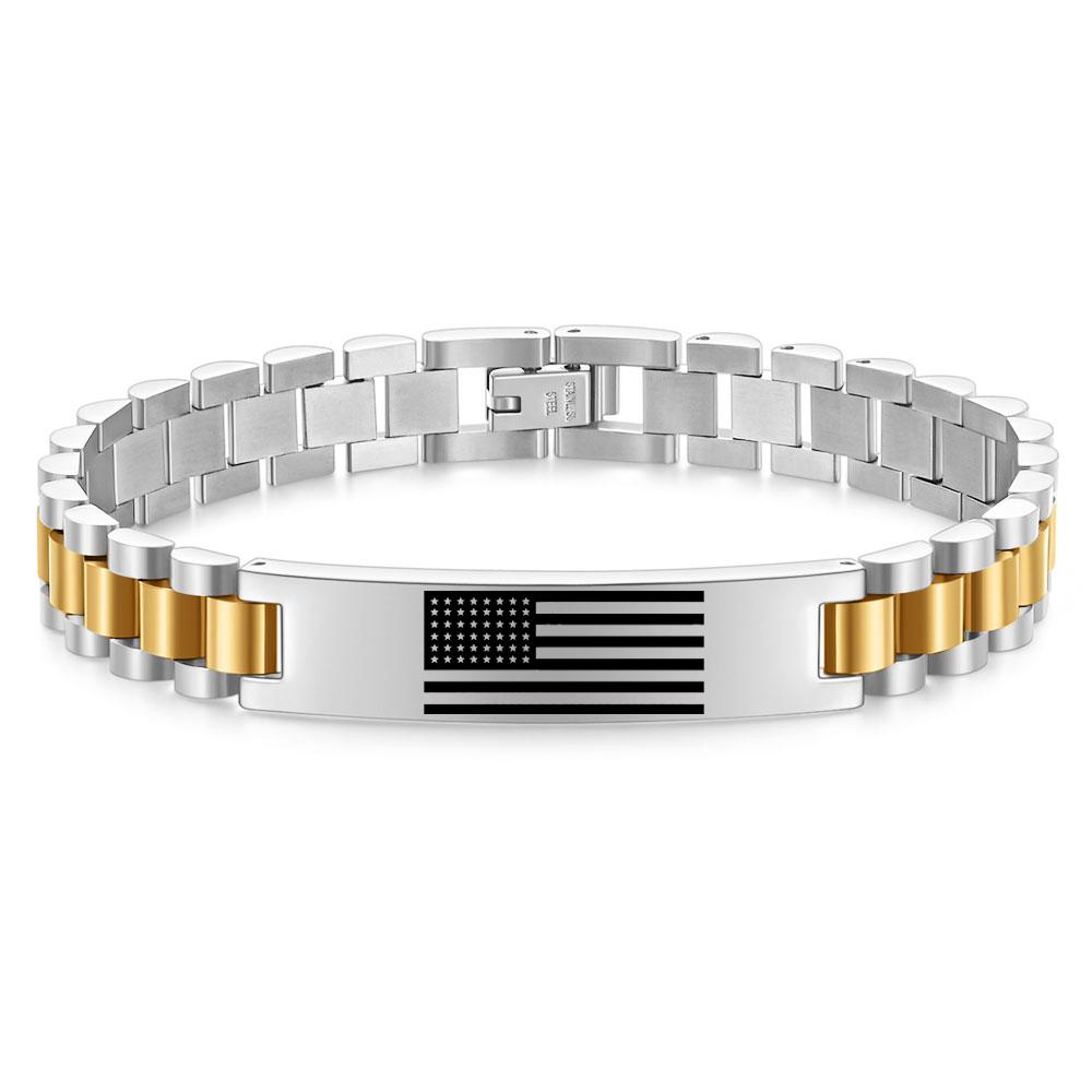 10MM Engraved Cross Bracelet, Men's Stainless Steel Scripture Curved Plate Bracelet