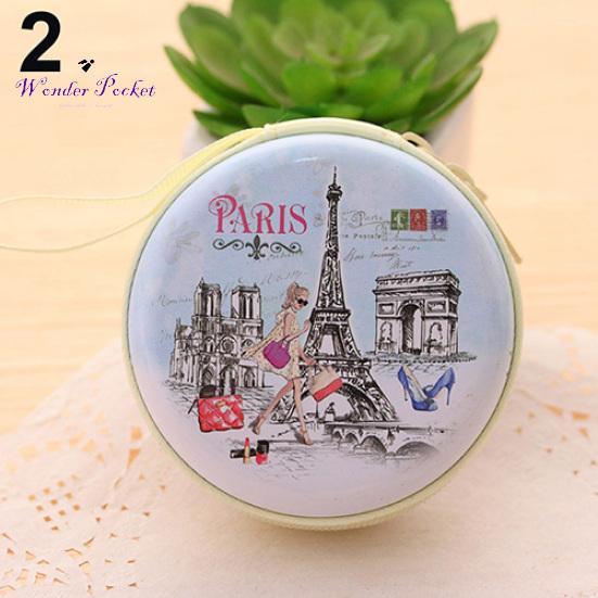 Taşınabilir Güzel Yuvarlak Cüzdan Karikatür Eyfel Kulesi Kulaklık Anahtar Tutucu Kılıf Çanta