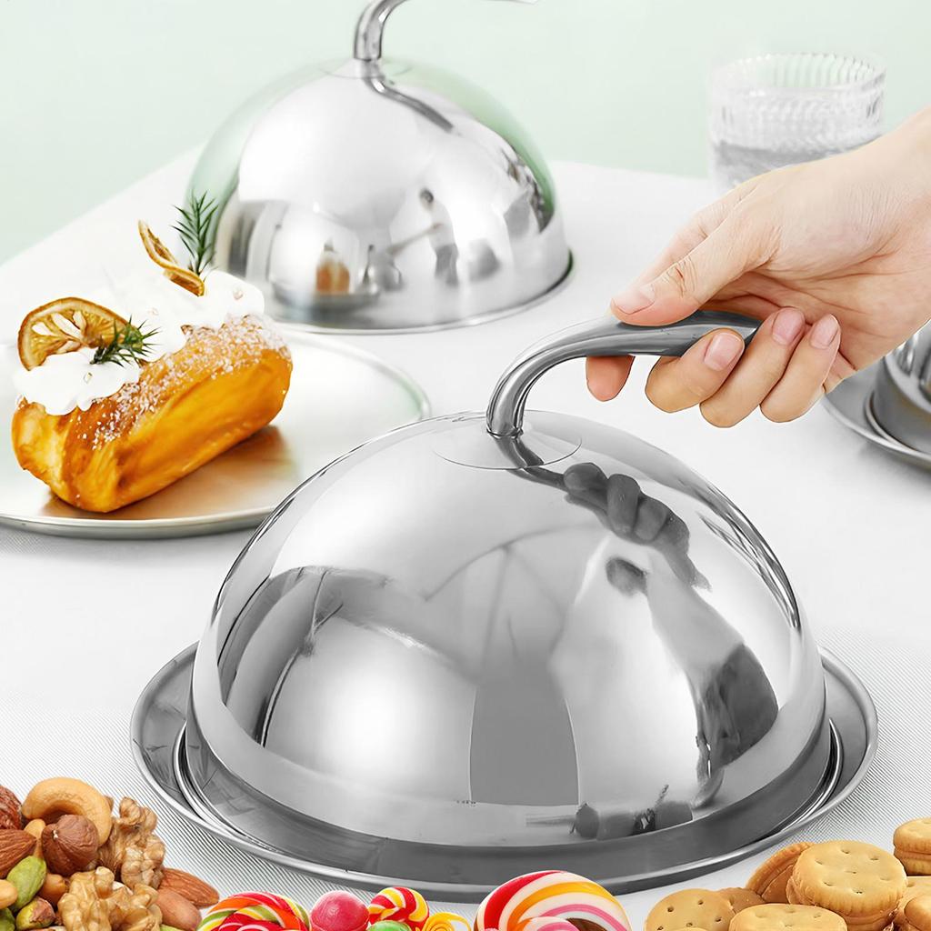 Stainless Steel Steak Cover Round Dish With Lid Oil Proof Meal Cover Kitchen Cooking Tools Teppanyaki Dome Dish Home