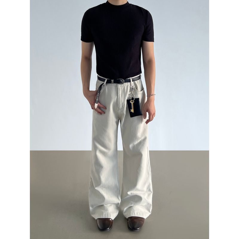 Blaexit American Retro Cleanfit Black Flared Jeans for Men A-Line Straight Loose Baggy Pants