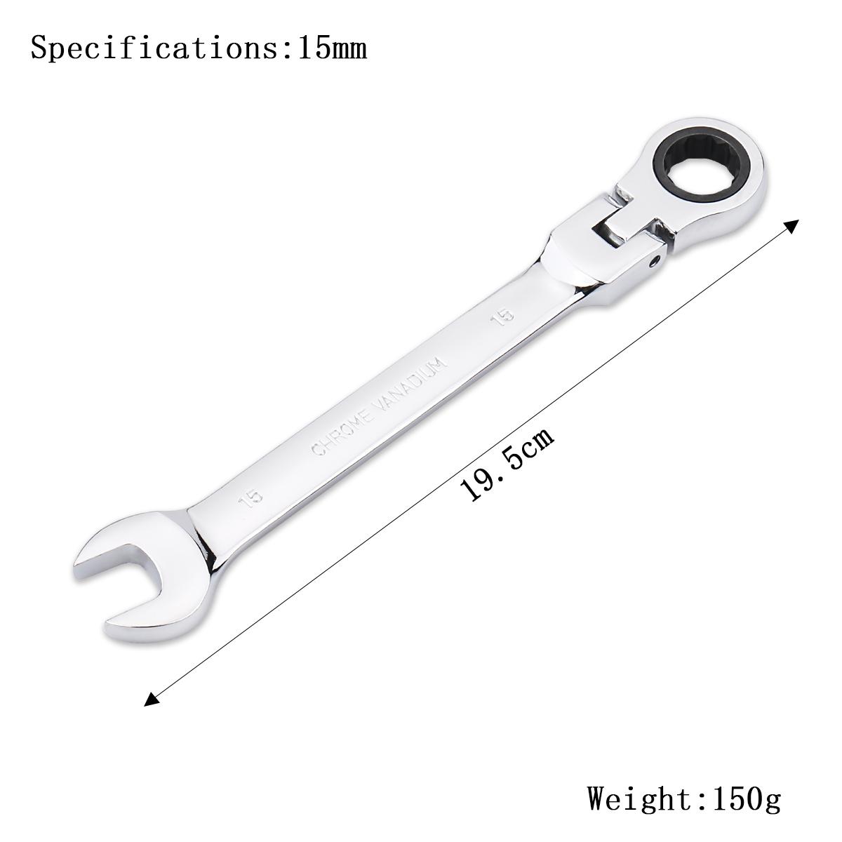 Ratchet Wrench Combination Metric Flex Head Ratcheting Wrench Metric Standard 11-15mm Sturdy Chrome Vanadium Steel Spanner Tools 15mm