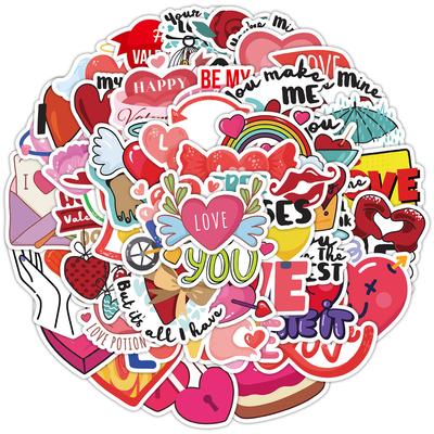 50 Pieces of Love-themed Valentine's Day Graffiti Stickers, Water Cups, Luggage, Waterproof Decorative Stickers, Creative Festival Stickers