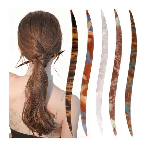 5-Piece Set Tortoiseshell Pattern Hair Sticks, Simple & Stylish Hairpins for Everyday Wear, Japanese Kimono, Yukata, Weddings, Coming-of-Age