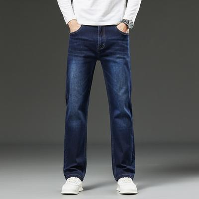 Collezione Autunno/Inverno Pantaloni Denim Taglie Forti da Uomo Versatili Business-Casual Vita Media Alto-Elasticizzati Vestibilità Rilassata
