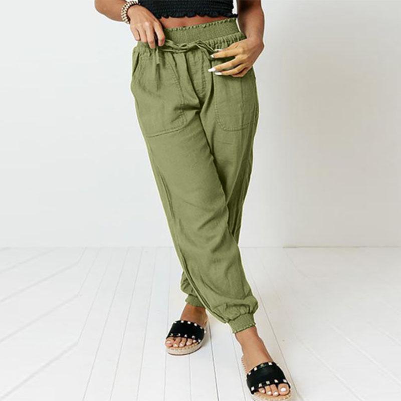 ZANZEA Mujer Casual Elástico Cintura Pantalones Sueltos de Algodón Color  Sólido Verano Pantalones Recortados comprar a buen precio — entrega  gratuita, reseñas reales con fotos — Joom