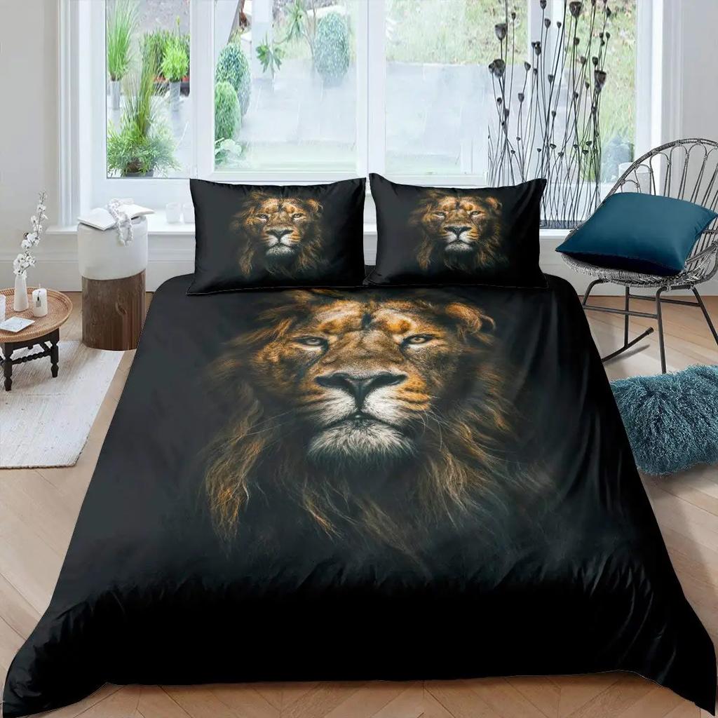 Comforter 3D Lion S Kingvintage Lions Bedding Set 2/3Pcs Black Grey Trendy Wild Animals Comforter Set For Adults Men