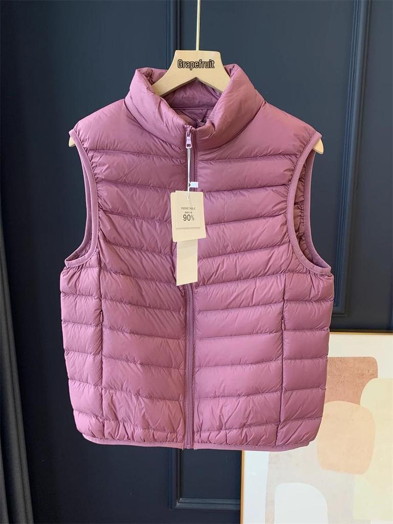 Women's Lightweight White Duck Down Vest: Short Stand-Up Collar Inner Layer for Winter