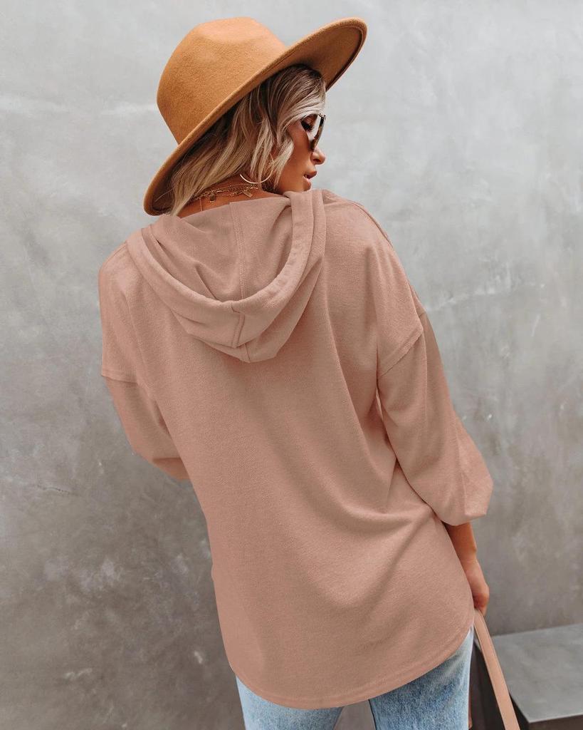 2023 Autumn/Winter Women's Casual Loose Solid Color Hooded Sweatshirt