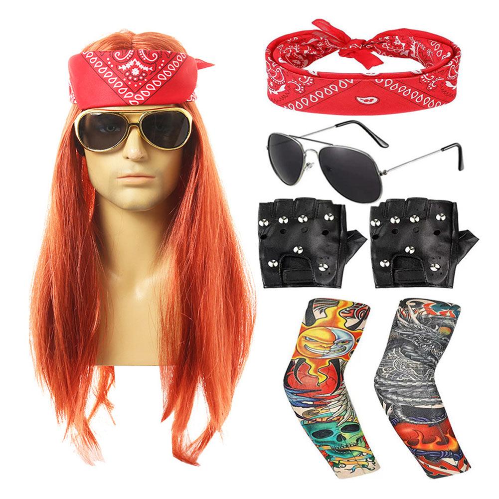 Hippie Cosplay Fantasy Afro Hair Wigs Eyeglasses Necklace 70S 80S Disco Party Disguise Costume Accessories Men Fantasia Props