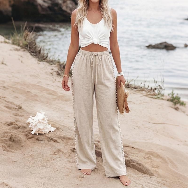 TIFICY Women s Fashion Casual Solid Color Print High Waist Trousers Pants & Capris S