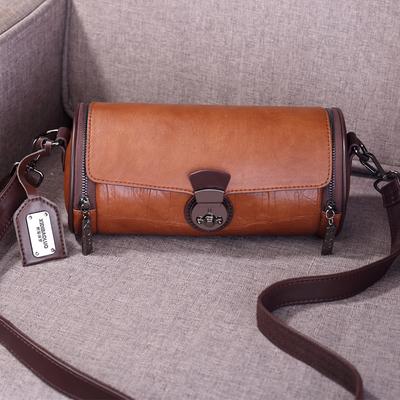 Retro Leather Cylindrical Bag for Women Crossbody Handbags Round Circle Circular Bags Womens Shoulder Bag