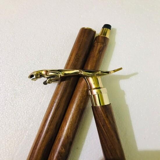 Nautical Style Solid Brass Antique Lion Head Handle Walking Stick Wooden Cane