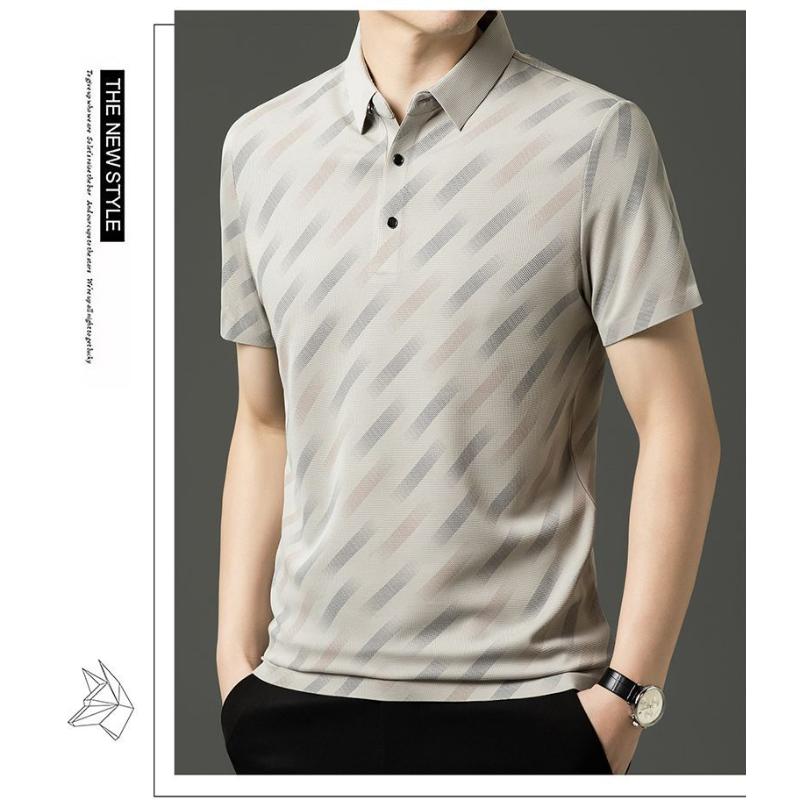 

Men s Striped Print Button Down Shirt Turn-Down Collar Short Sleeve Business Casual Breathable Formal Tops M хаки