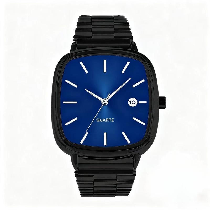 High-End Retro Silver Small Square Steel Band Watch with Calendar, Gold Brick Quartz Movement for Men and Women