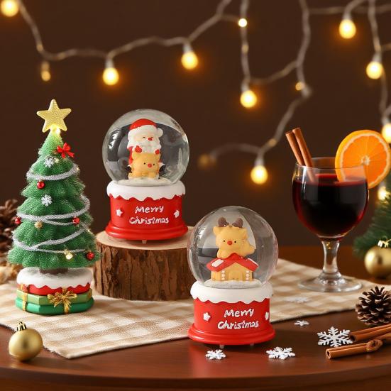 4.5/6.5CM Christmas Glowing Faux Crystal Ball Ornament LED Light-up Santa Claus Figurine Inside Clear Sphere Holiday Party Office Desktop Decoration