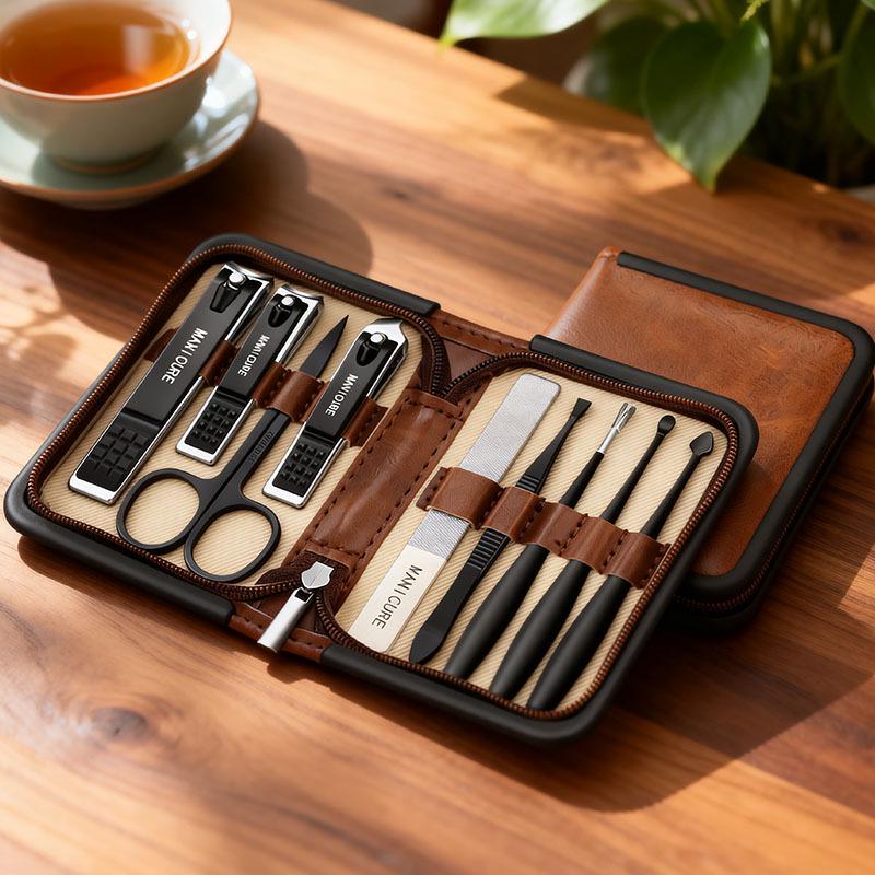 Brown-Black Cross-Border Nail Care Set: Manicure Tools, Nail Clippers, and Pliers.