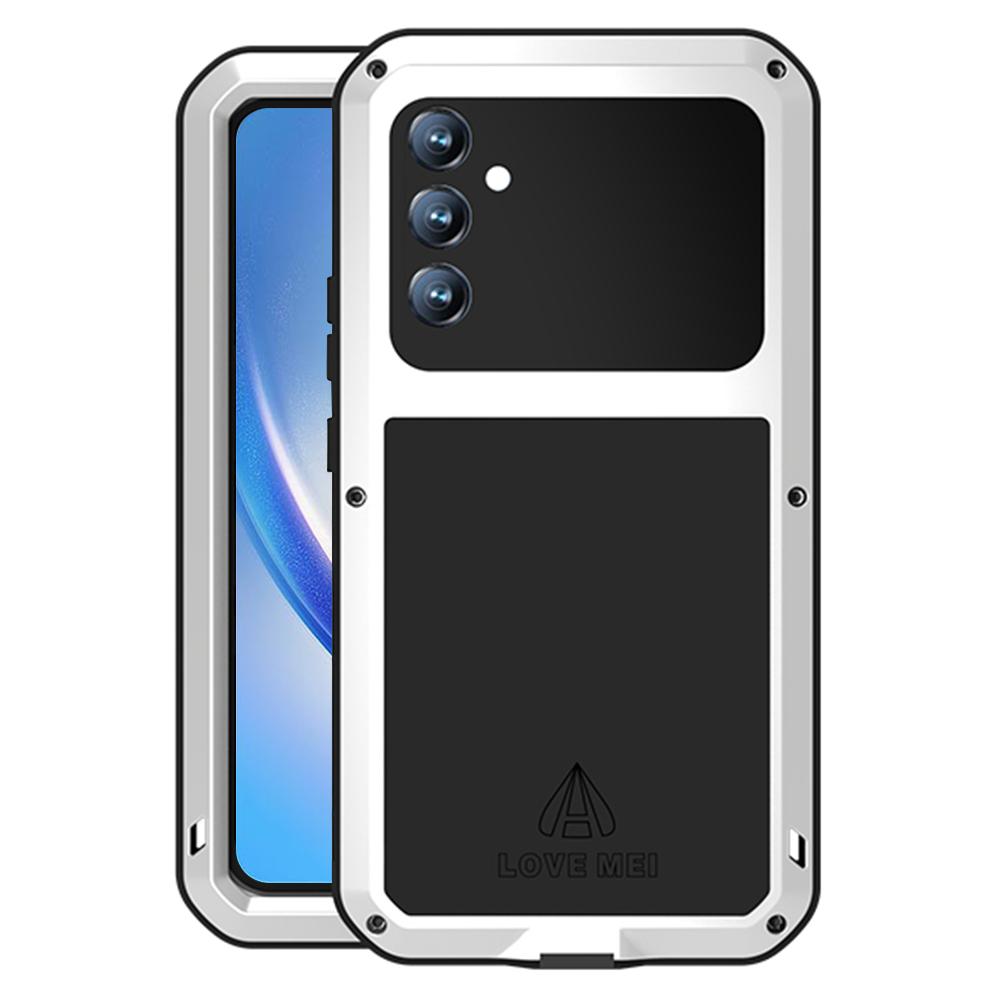 LOVE MEI Für Samsung Galaxy A34 5G Silikon+Metall Stoßfestes Robustes Handyhülle mit Integriertem Gehärtetem Displayschutz