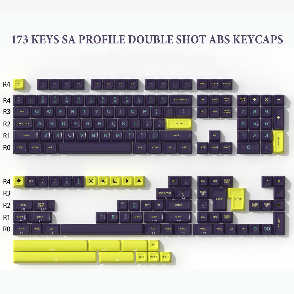 173 Keys WOB SA Profile Minimalist Style Key caps Double Shot ABS Keycaps for Cherry Gateron MX Switches Mechanical Keyboard