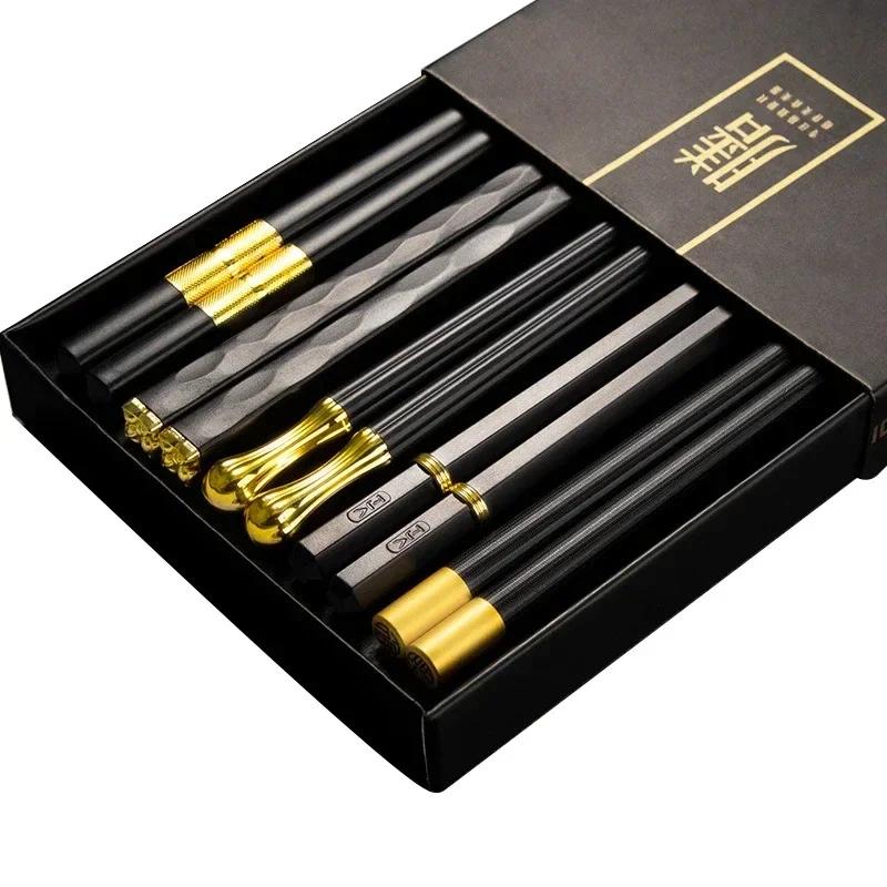 5 Pair Chopsticks Alloy Non-Slip Sushi Chop Sticks Set Japanese Chinese Gift Reusable Chopsticks Tableware Gift Kitchen