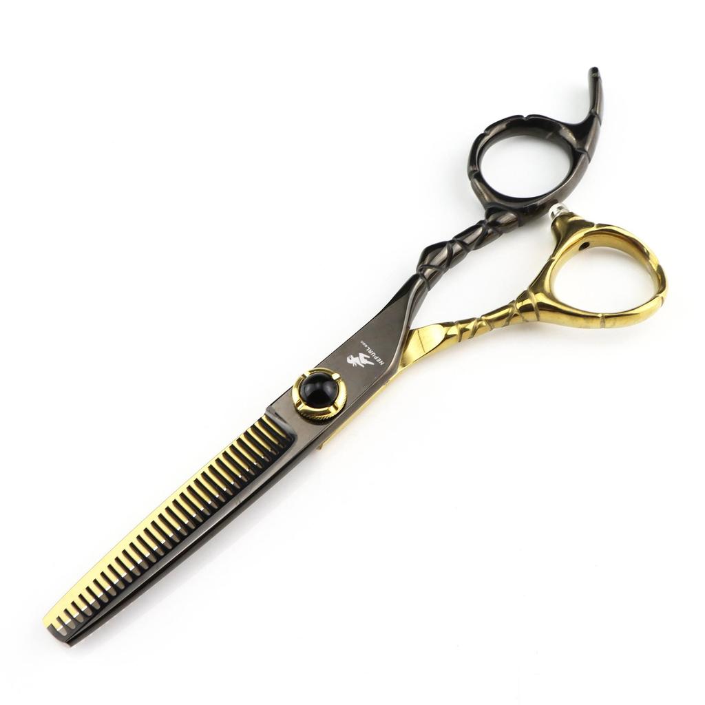 6.0" Napson GMB-21 Black Gold Hair Scissors - Straight & Thinning Shears