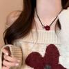 Jiang Yan Velvet & Agate Flower Beaded Necklace for Women - Japanese Korean Style, High-End Clavicle Chain.