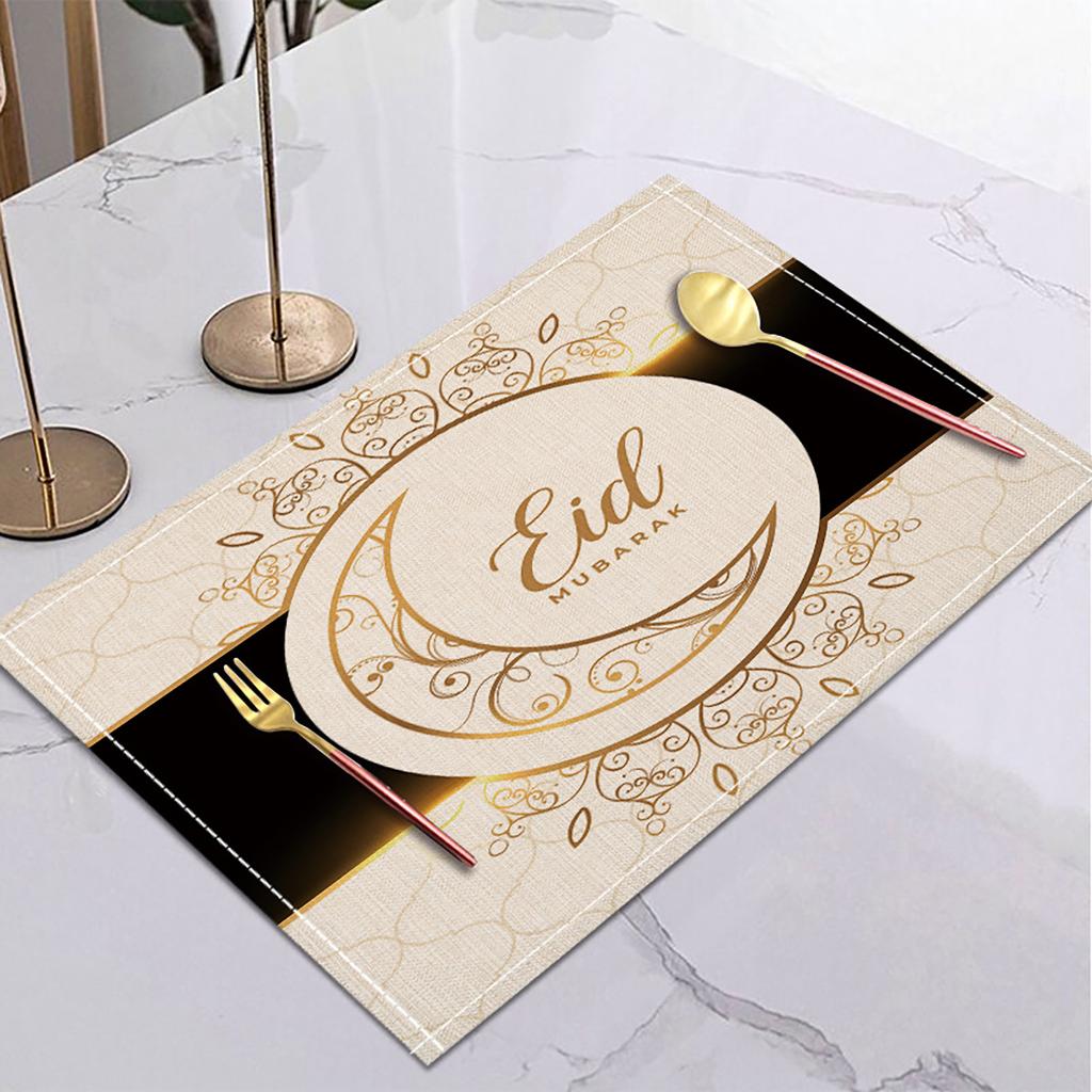 Ramadan Linen Placemat Eid Mubarak Table Ornaments Muslim Islam Party Supplies Ramadan Mubarak Kareem Home Decorations 42x32cm