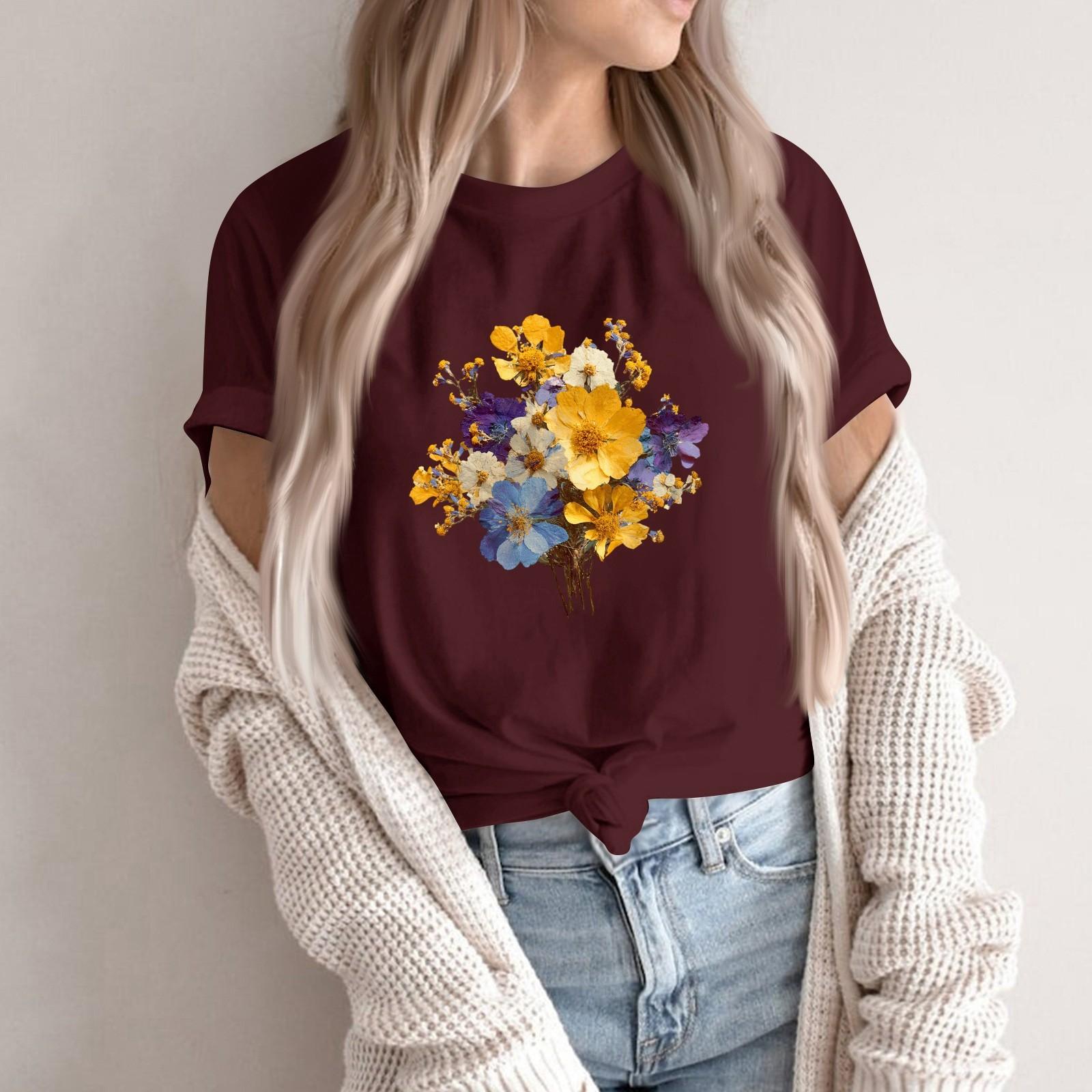 

Women s Fashion Casual Printed Round Neck Short Sleeved Pullover T-Shirt Top XXL