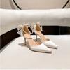 Fashion Light Mouth Satin Buckle Strap Bow Hollow Exquisite Sandals Pointed Toe Stiletto Women's Fashion Exquisite Banquet High Heels
