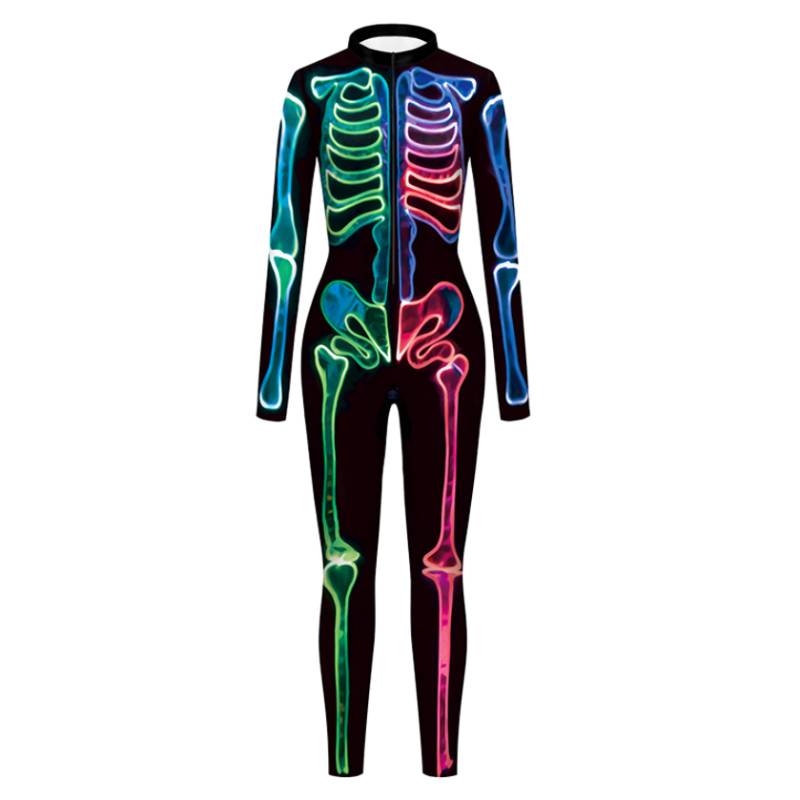 

Human Colorful Halloween Body Skeleton Jumpsuit Women Party Onesie Personalized Style A,S