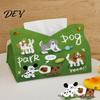 Small Space Organizer Leather Tissue Box Cover with Cartoon Puppies Pattern, Foldable Desktop Organizer, Napkin Holder Paper Storage Case, Facial