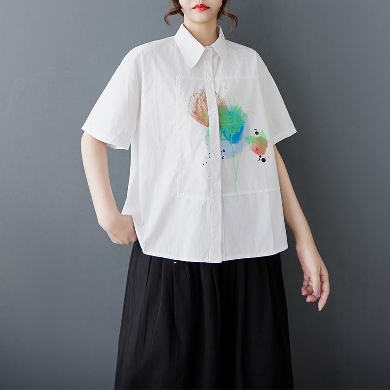 

DIMANAF 2025 Plus Size New Summer Blouse Short Sleeve Printing Shirt Casual Women Loose Tops Basic Shirts XL белый