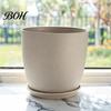 Decorative Pots for Indoor Spaces Modern Plant Pot with Saucer, Gray Flower Portable Containers Patio Drainage Holes, Stone-Look Planter Outdoor