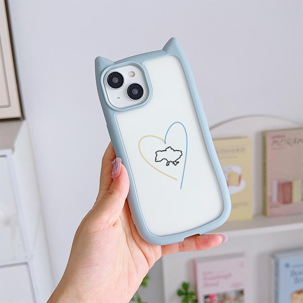 Soft Cat Ear Phone Cases for iPhone 16 15 13 12 11 Pro Max 14 Plus XR XS Max TPU Anti-Drop Transparent Acrylic Back Cover N88 Love Design