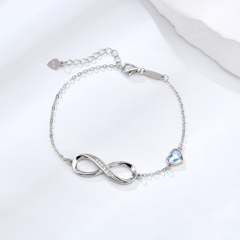 925 Sterling Silver Infinity Heart Bracelet with Crystal - Elegant Women's Jewelry Gift
