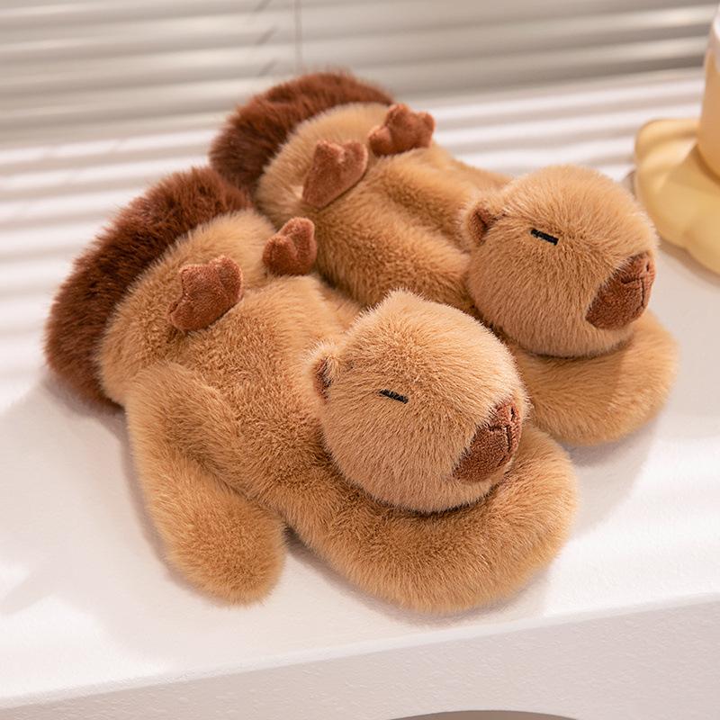 Süßer Capybara Pinguin Plüschhandschuh Weiches Winter Warme Spielzeug Cartoon Tiere Mode Plüschtier Lässige Fingerhandschuhe Mädchen Damen Geschenk brown