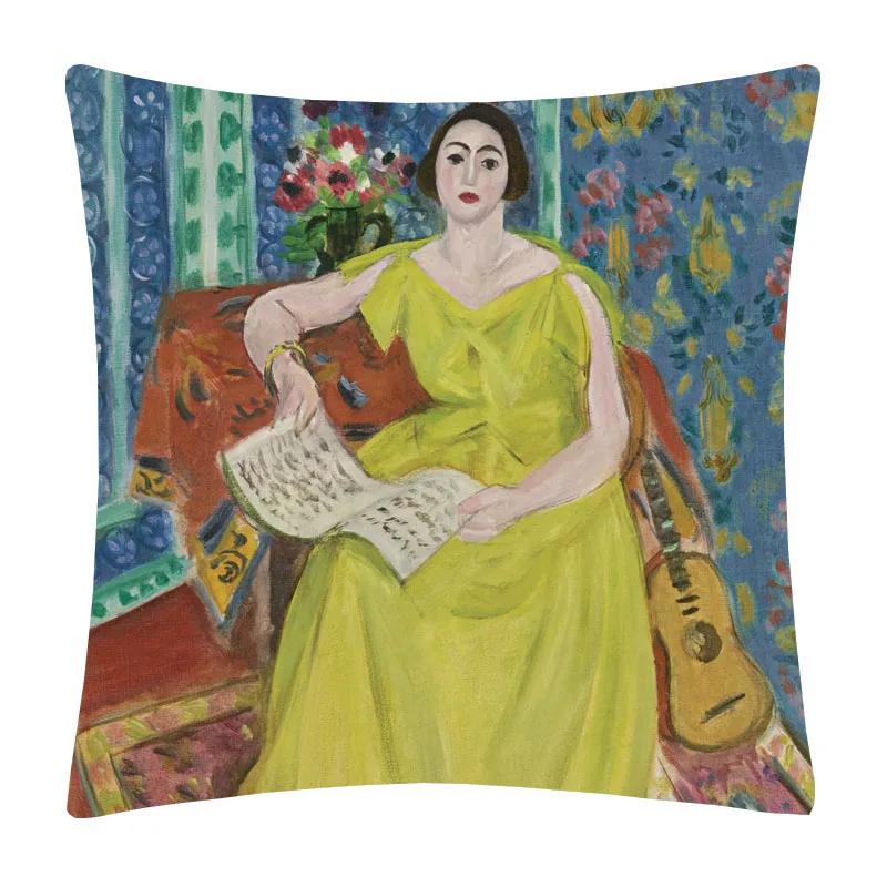 Henri Matisse Printed Cushion Cover Portrait Oil Art Painting Decorative Pillowcase Home Decor Polyester Cotton Linen 45X45cm